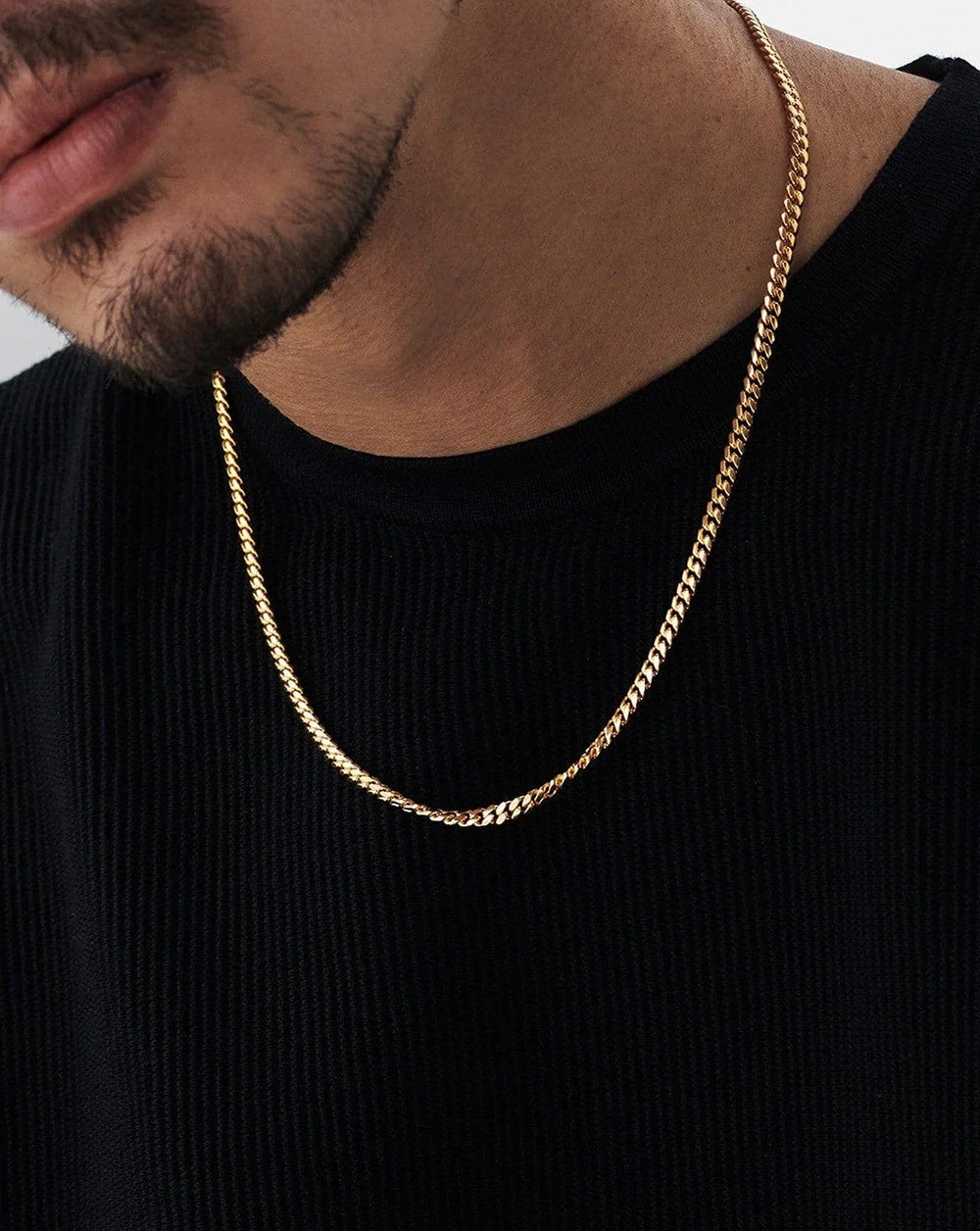 18K Gold Vermeil Mens Round Cuba Chain Necklace