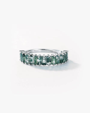 Natural Baguette Emerald Terrace Moss Agate Ring