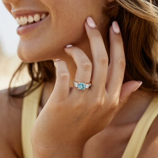 The Crystalline Aura 1CT Princess Cut Blue Gemstone Ring