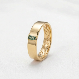 Moss Trace | Inner Engraved Moss Agate Men's Wedding Band