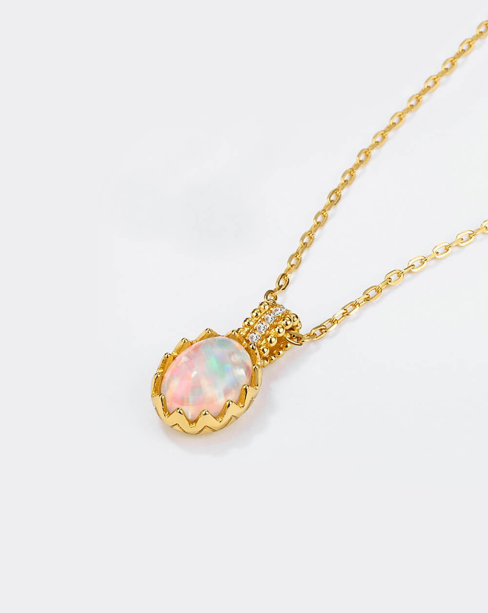 Radiant Opal Gem Gold Pendant Necklace