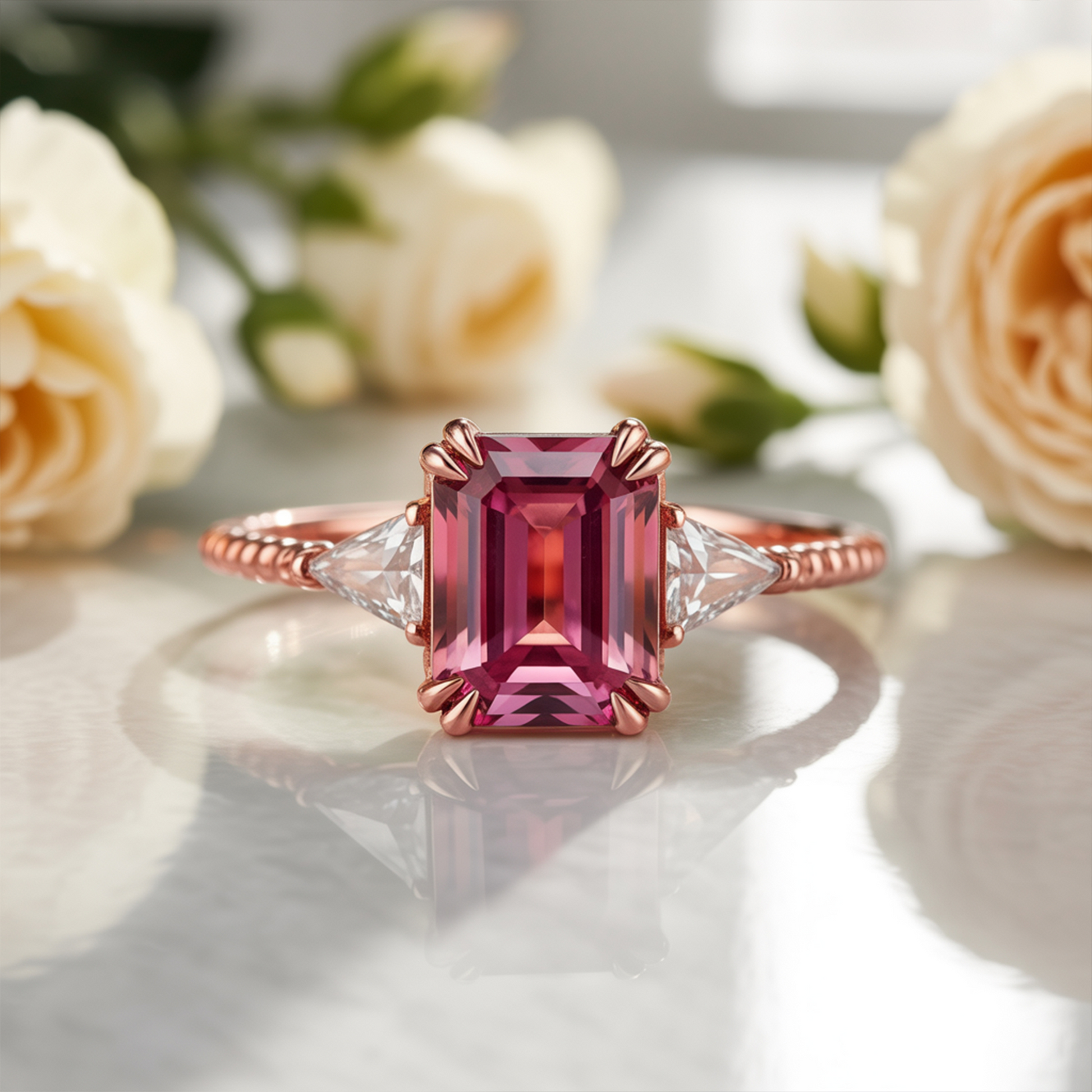 Liora 2CT Emerald Cut Burgundy Gemstone Ring