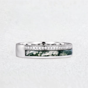 The Twin Rivers Band | Half-Bezel Horizon of Moss & Moissanite