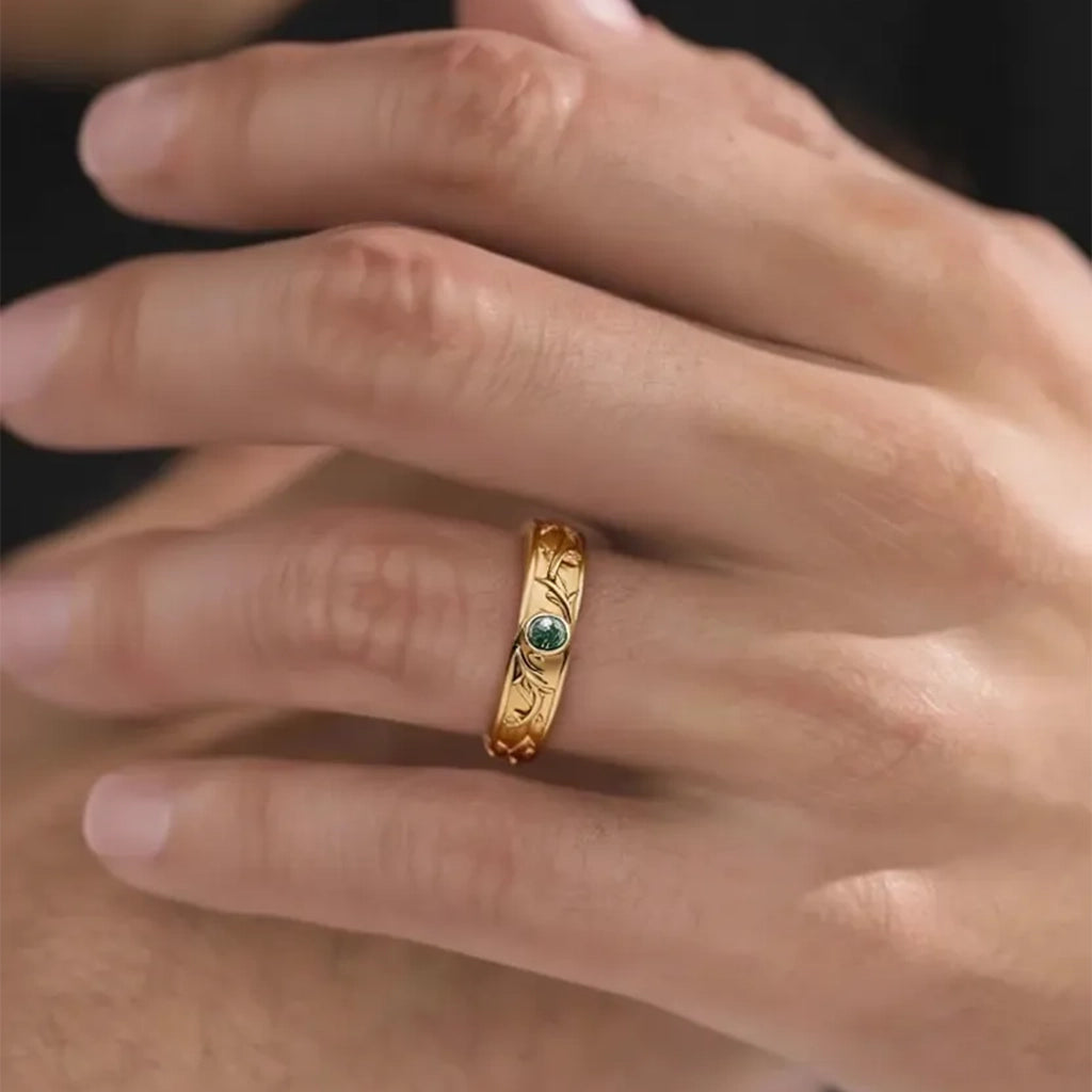 Forest Stag | Moss Agate Men's Wedding Band