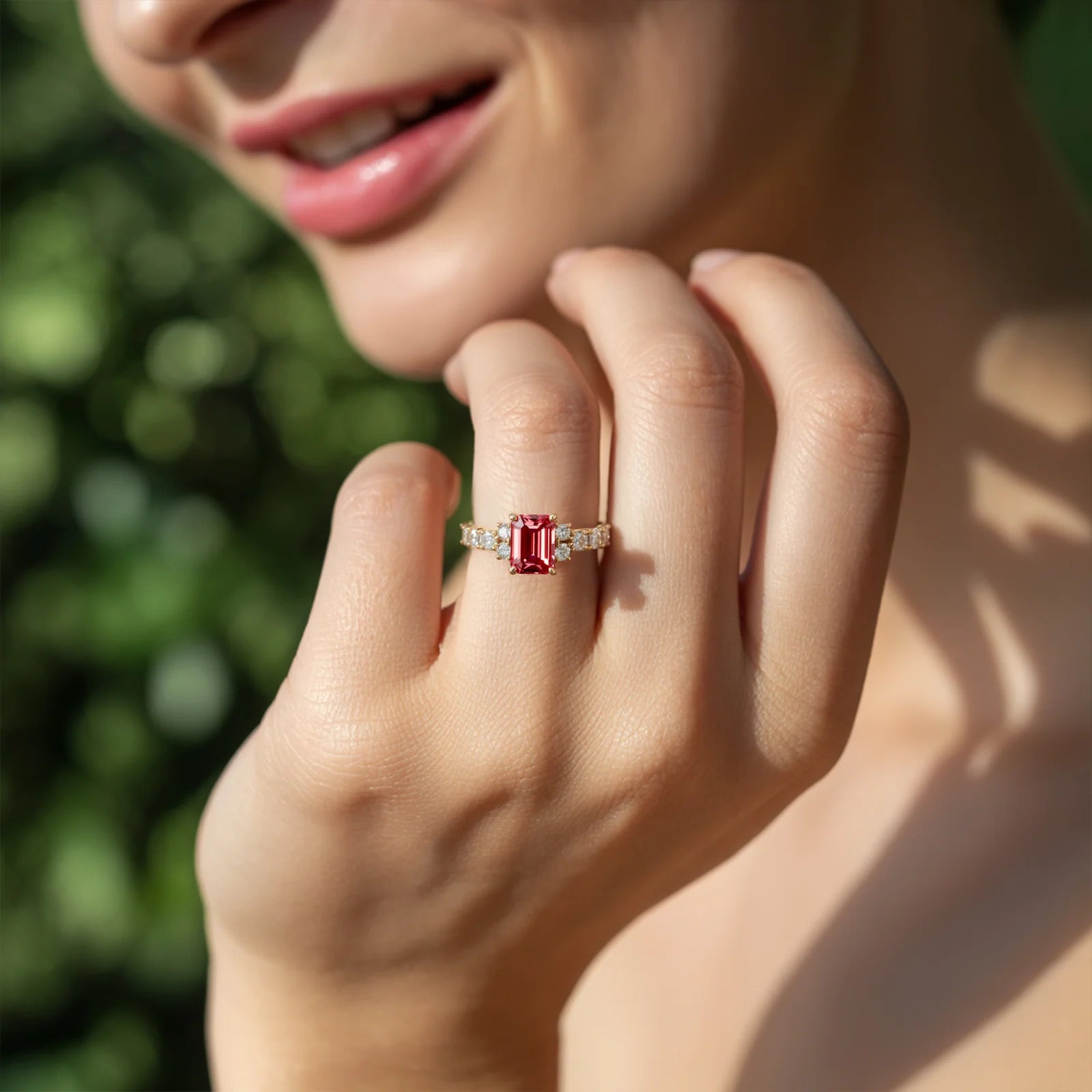 The Adelina Rae 2CT Emerald Cut Red Gemstone Ring