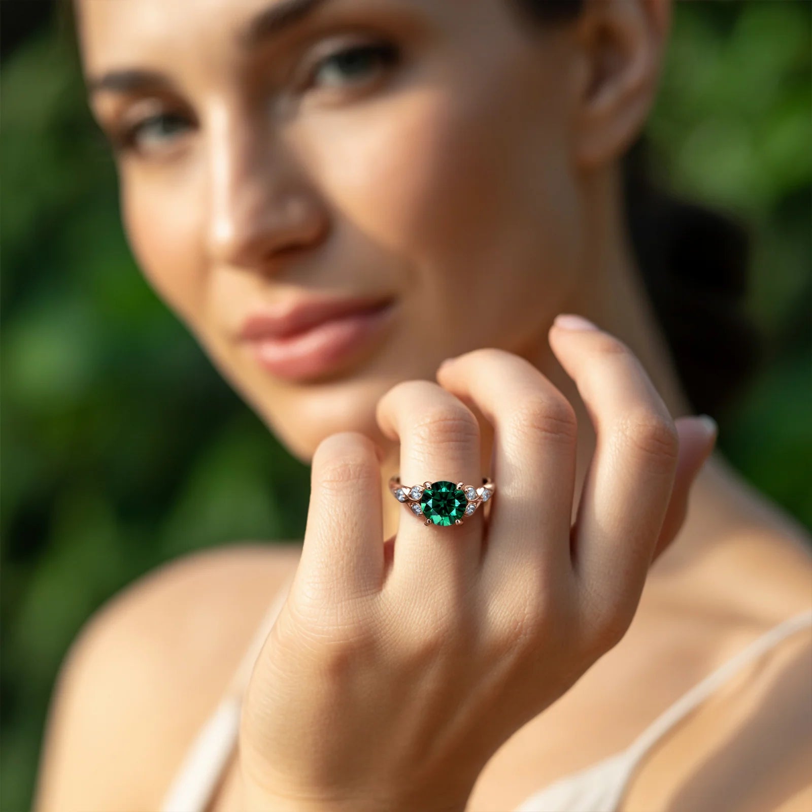 The Katalina 1.5CT Round Cut Green Gemstone Ring