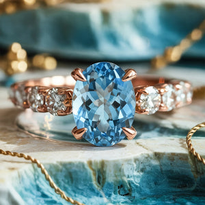 The Celestine 2CT Oval Cut Blue Gemstone Ring