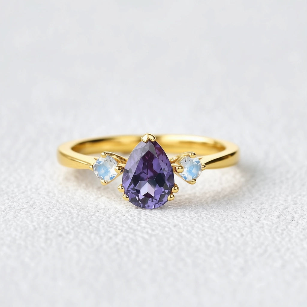 Lab-Grown Alexandrite & Moonstone White Gold Ring