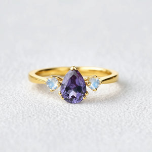 Lab-Grown Alexandrite & Moonstone White Gold Ring