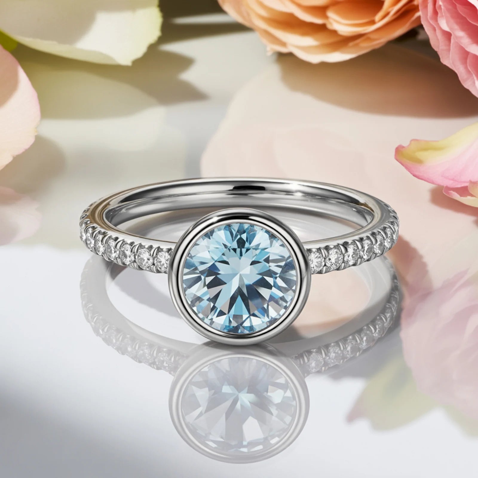 The Selene  2CT Round-Cut Blue Gemstone Ring