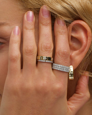 Minimalist Clover Gold Diamond Stacking Band Ring