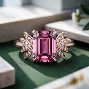 Evadne 2CT Pink Emerald-Cut Pink Gemstone Ring