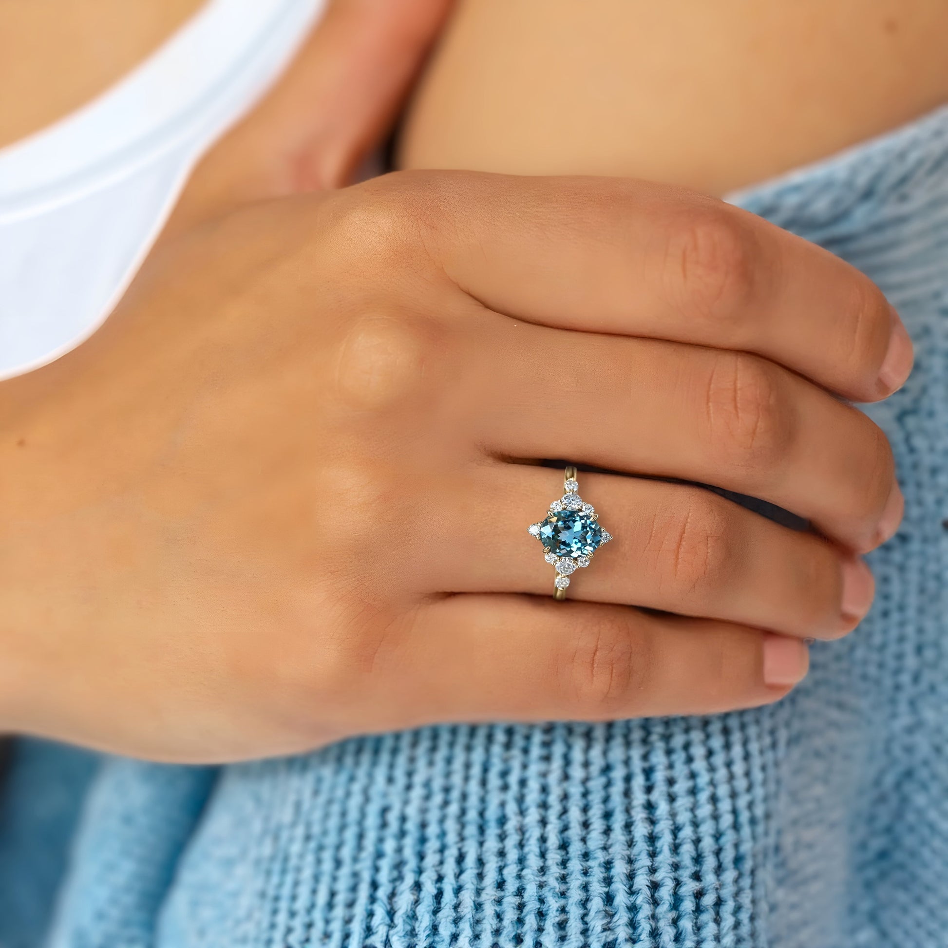 Carlotta 2CT Oval Cut Blue Gemstone Ring