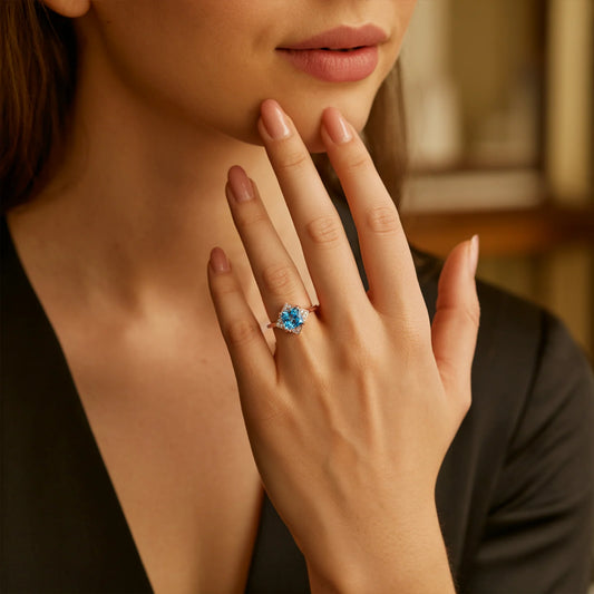 The Caterina 1CT Princess Cut Blue Gemstone Vintage Ring