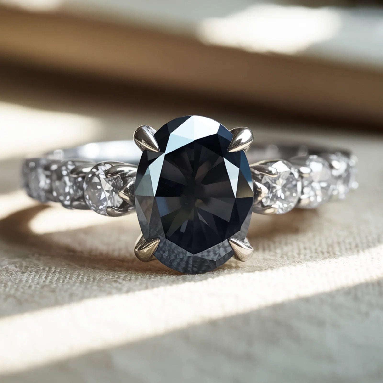 The Celestine 2CT Oval-Cut Black Gemstone Ring