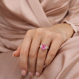 Cleo's Romance | 3CT Pink Baguette Solitaire Statement Ring
