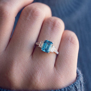 Cleo's Breeze | 3CT Sea Blue Baguette Solitaire Statement Ring
