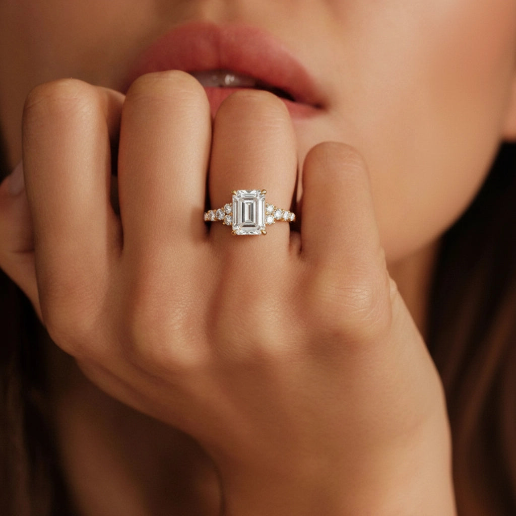 Celia‘s Cadence | 2CT Emerald Cut Moissanite Ring