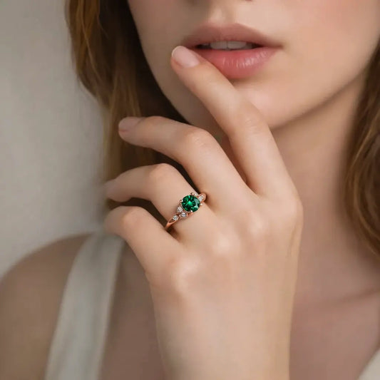 Celia‘s Sonnet | 1.5CT Round Cut Green Solitaire Ring
