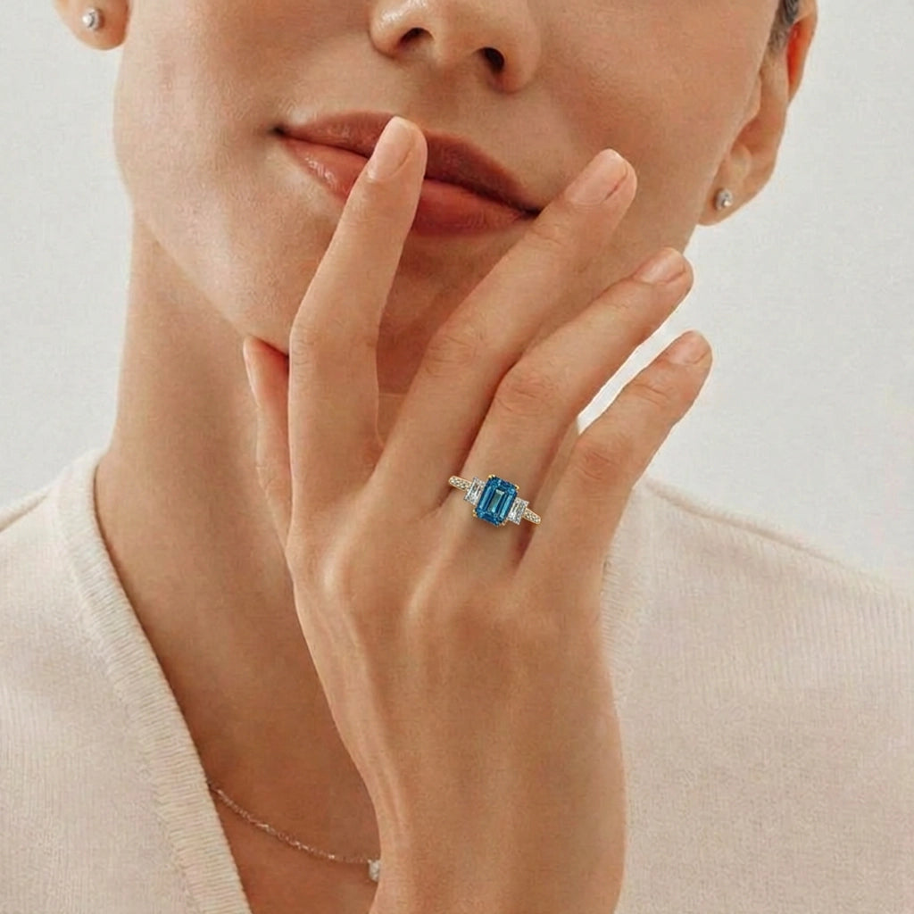 Cleo's Legacy | 3CT Royal Blue Baguette Solitaire Statement Ring