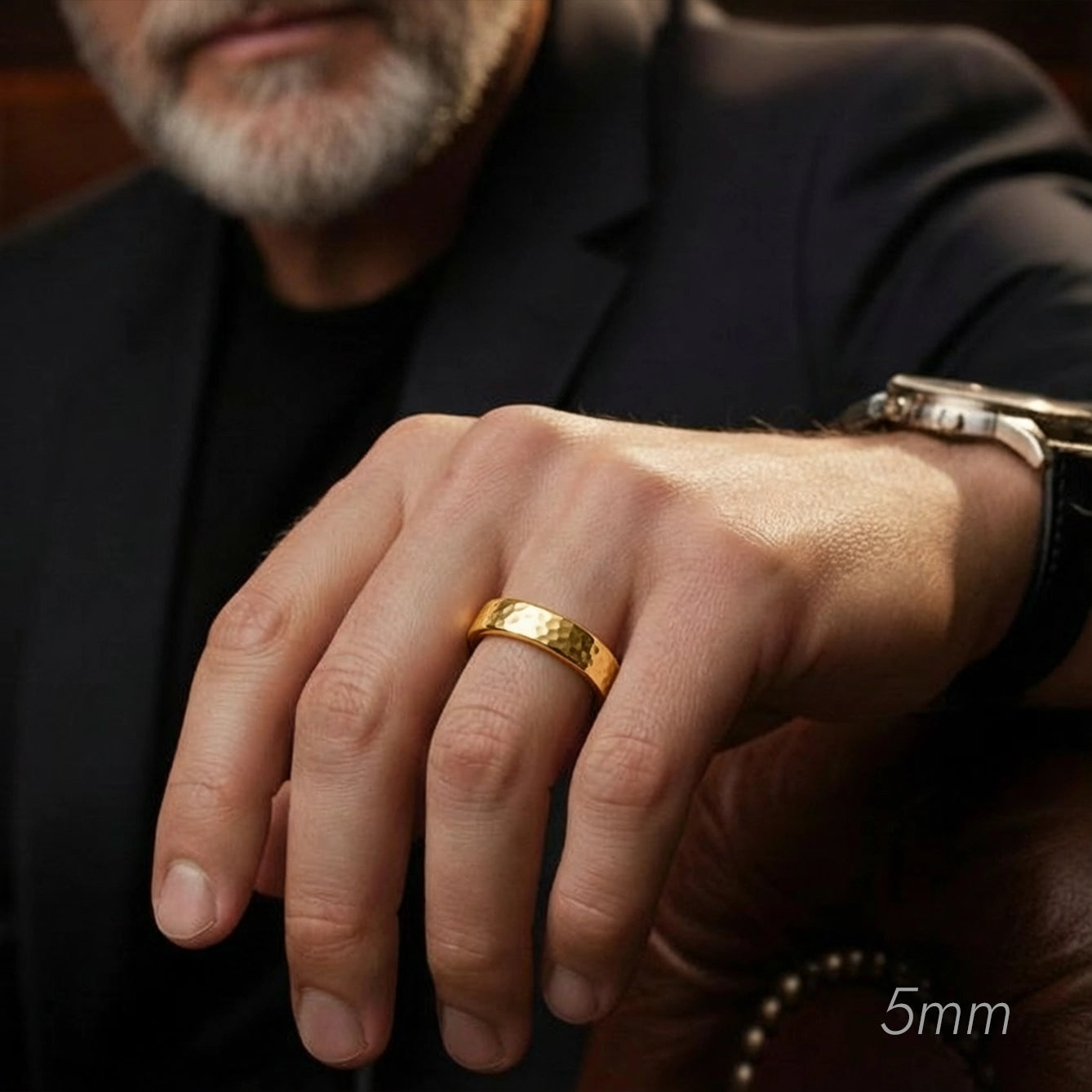 Hammered Forge | Metallic Grain Wedding Band