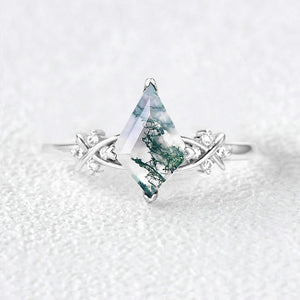 Unique Moss Agate Geometric Engagement Ring