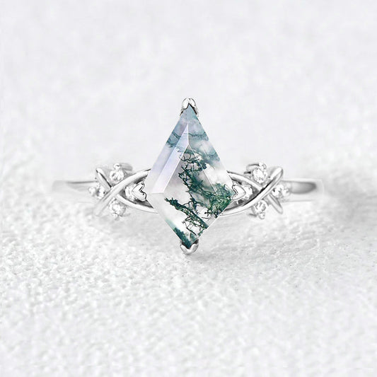 Unique Moss Agate Geometric Engagement Ring