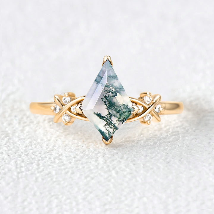 Unique Moss Agate Geometric Engagement Ring