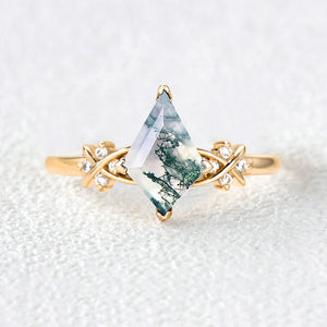 Unique Moss Agate Geometric Engagement Ring