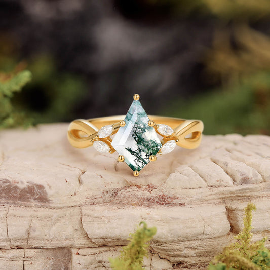 Minimalist Kite Cut Moss Agate Infinity Engagement Ring