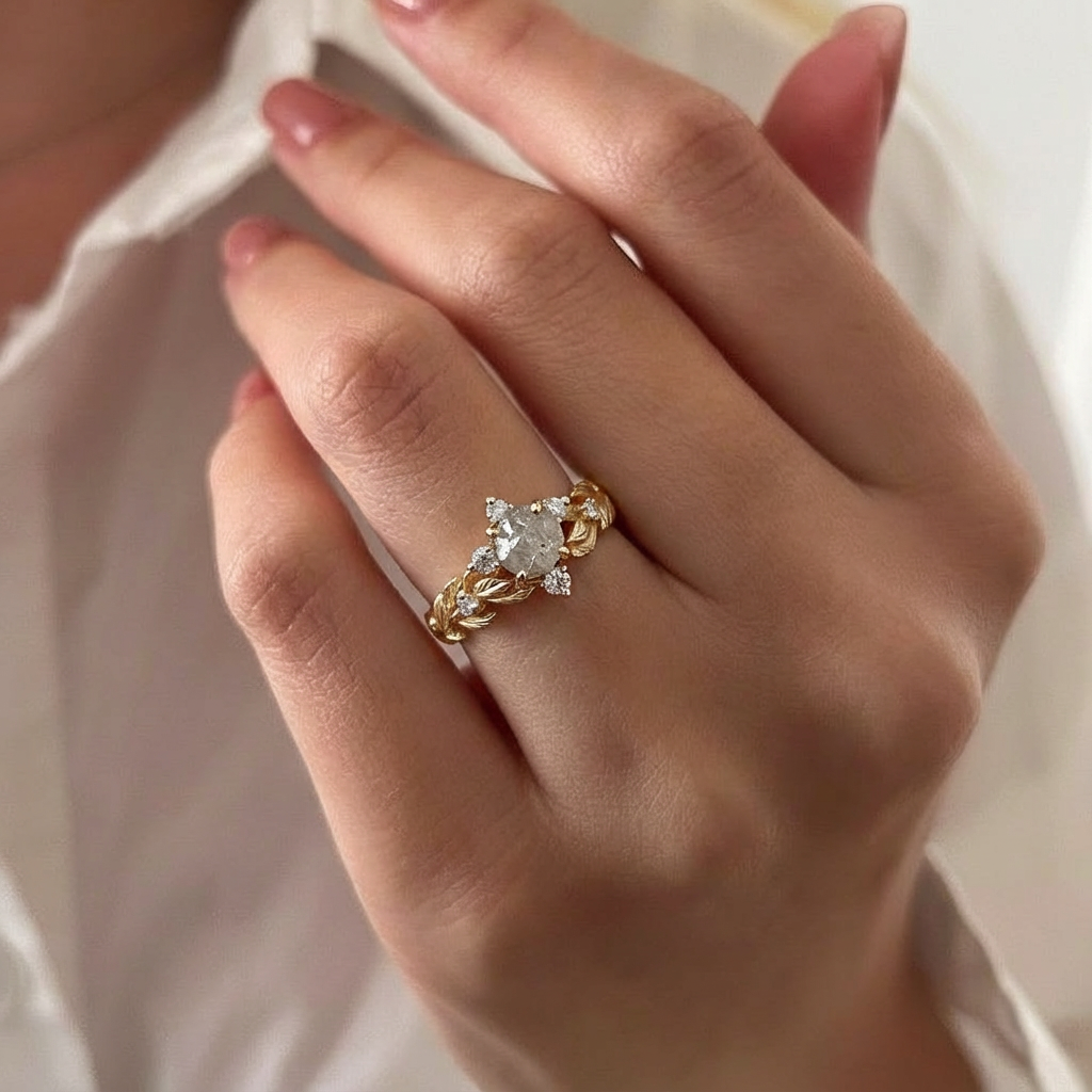 Classic Vine-Set Uncut Raw Diamond Engagement Ring