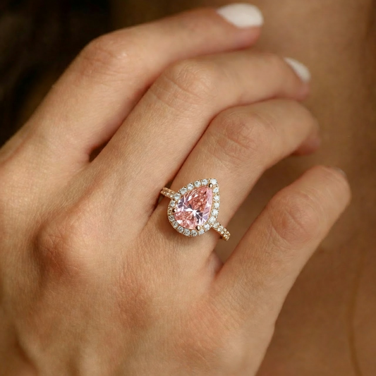 Stella’s Spark | 3CT Pear Cut Pink Gemstone Ring