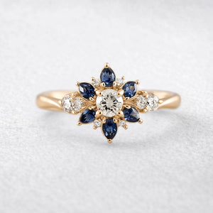 Wildflower Sapphire Bloom Six-Petal  Engagement Ring