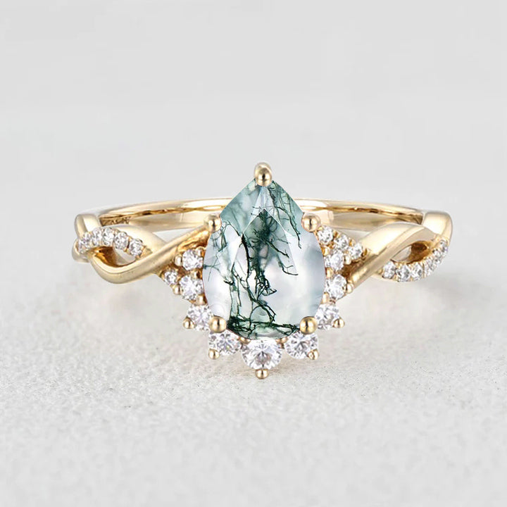 1.5ct Pear Moss Agate Infinity Engagement Ring - Barbara