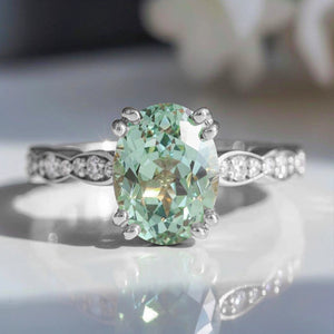 Lydia's Lace – Oval Green Sapphire Engagement Ring with Lace-Trim Diamond Band