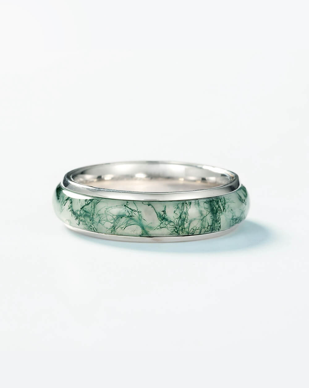 Minimalist Classic Moss Agate Band Ring in Sterling Silver