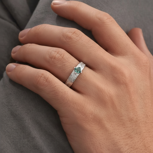 Oak Grain | Square Moss Agate Men's Band