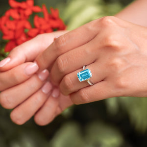 Aqua Dream 5CT Emerald-Cut Blue Gemstone Ring