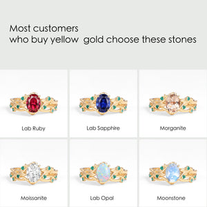 Nature Inspired - Oval Cut Moss Agate Leafy Black Gold Ring Set 2pcs - Mossy