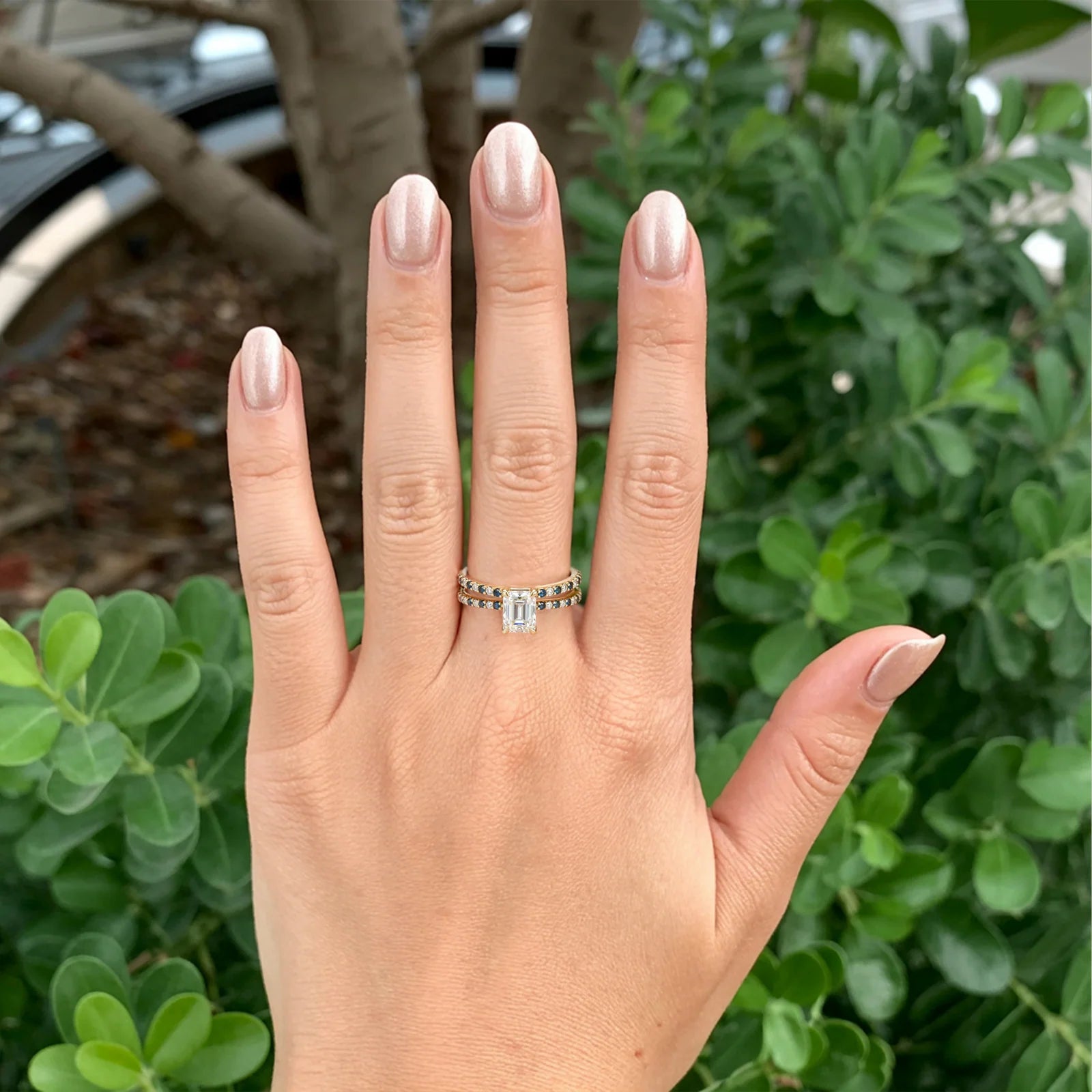 The Cerulean Divide 2CT Eternity Emerald Cut Moissanite Ring