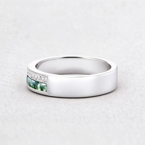 The Twin Rivers Band | Half-Bezel Horizon of Moss & Moissanite