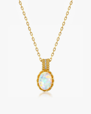 Radiant Opal Gem Gold Pendant Necklace