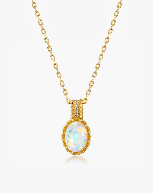 Radiant Opal Gem Gold Pendant Necklace