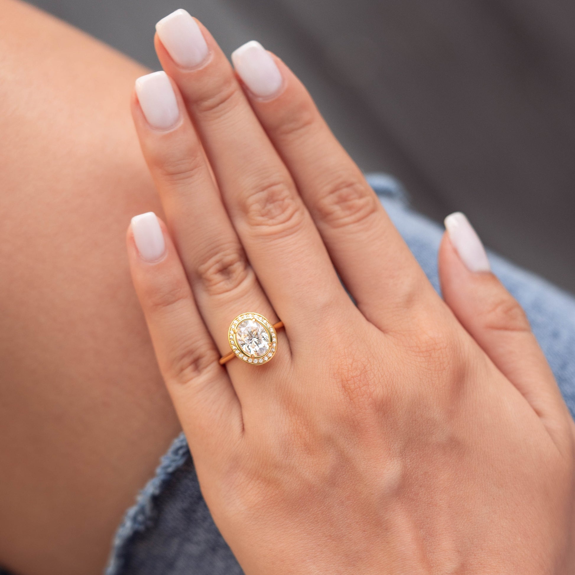 The Elizabeth 3CT Oval Cut Halo Moissanite Ring