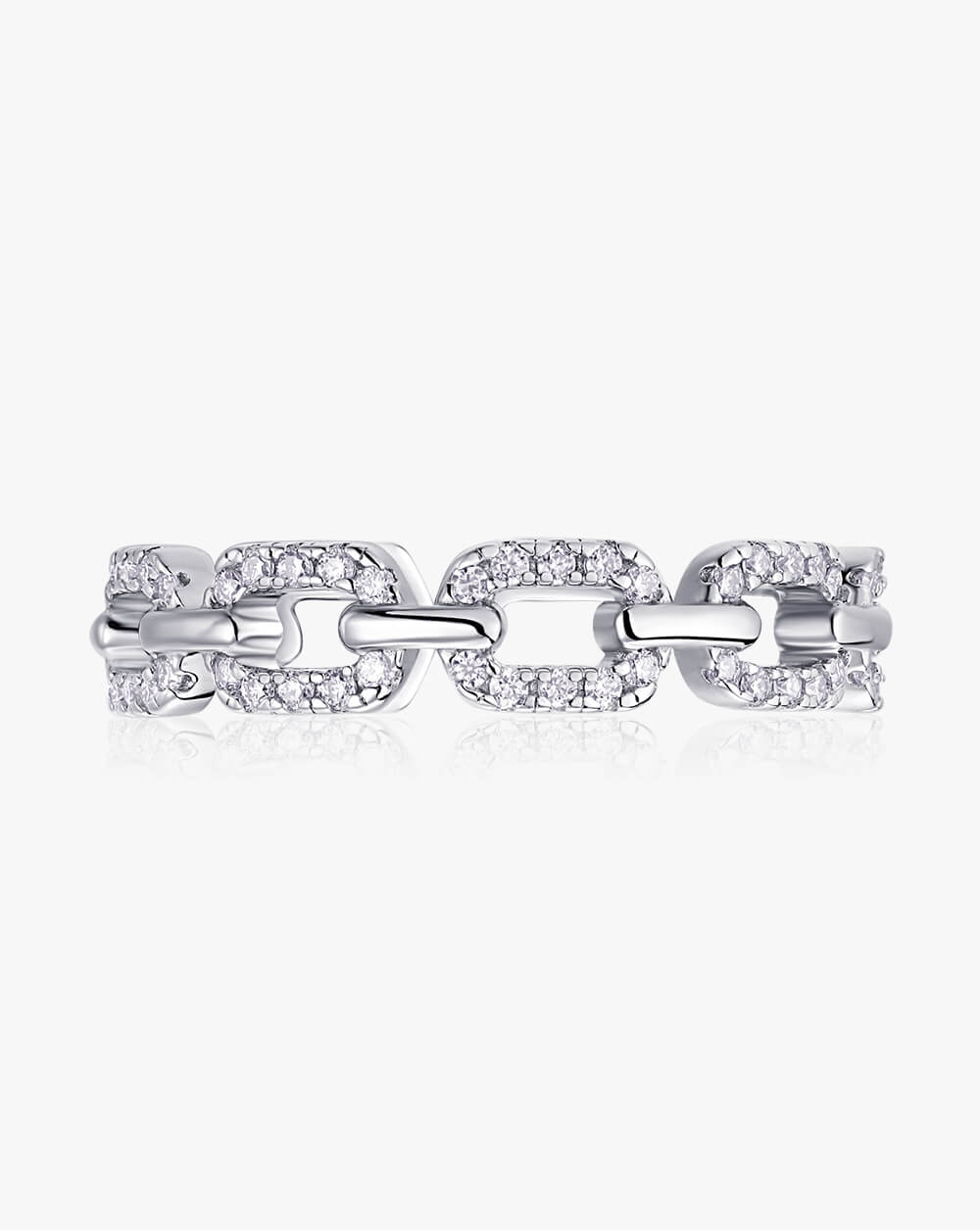 Dazzling Chain-Link Eternity Silver Moissanite Ring