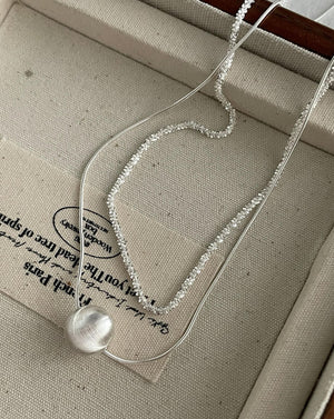 Silver Chatoyancy Ball Bead Layered Necklace