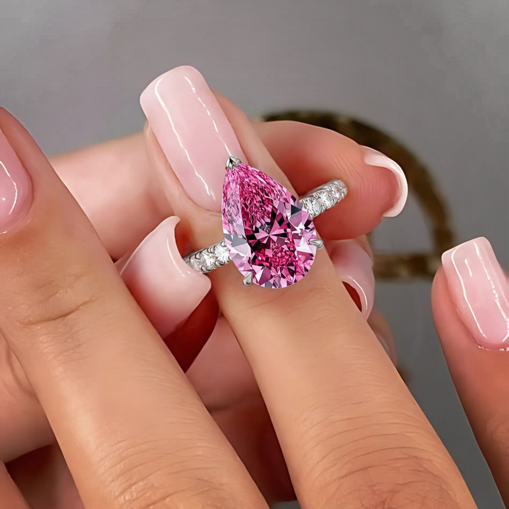 Celina 3CT Pear Cut Pink Gemstone Ring