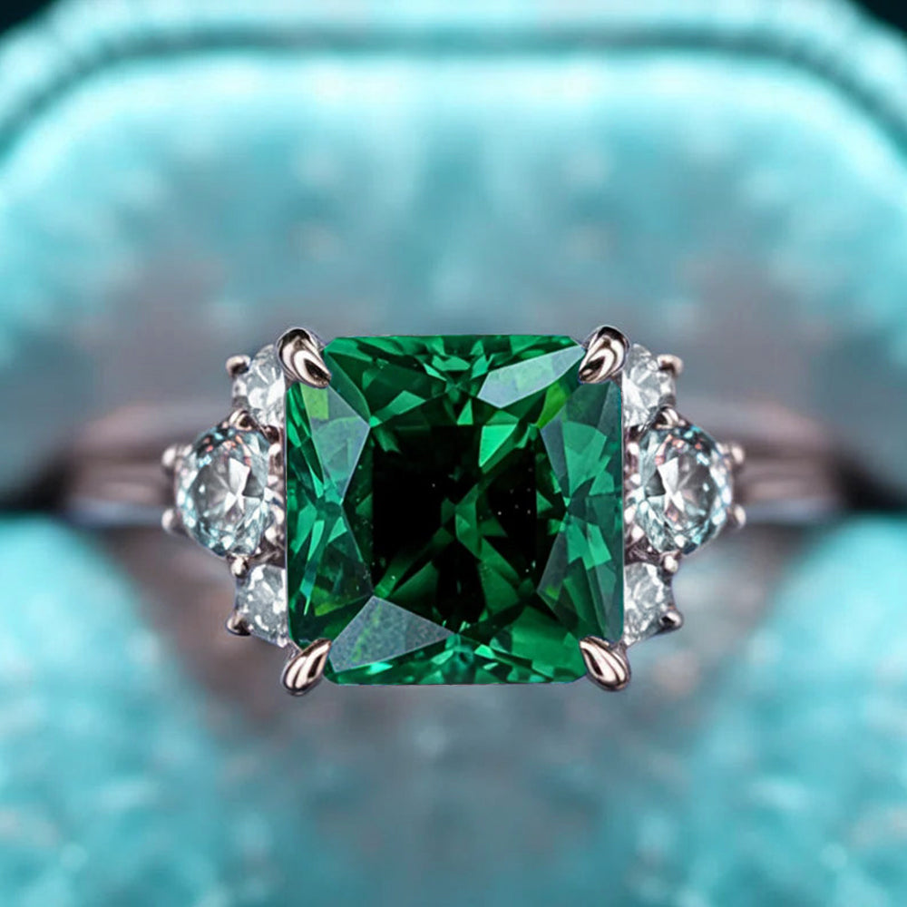 The Ulissa 2CT Asscher Cut Green Gemstone Ring