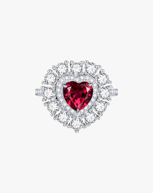 Sparkle Silver Ruby Heart Halo Statement Ring