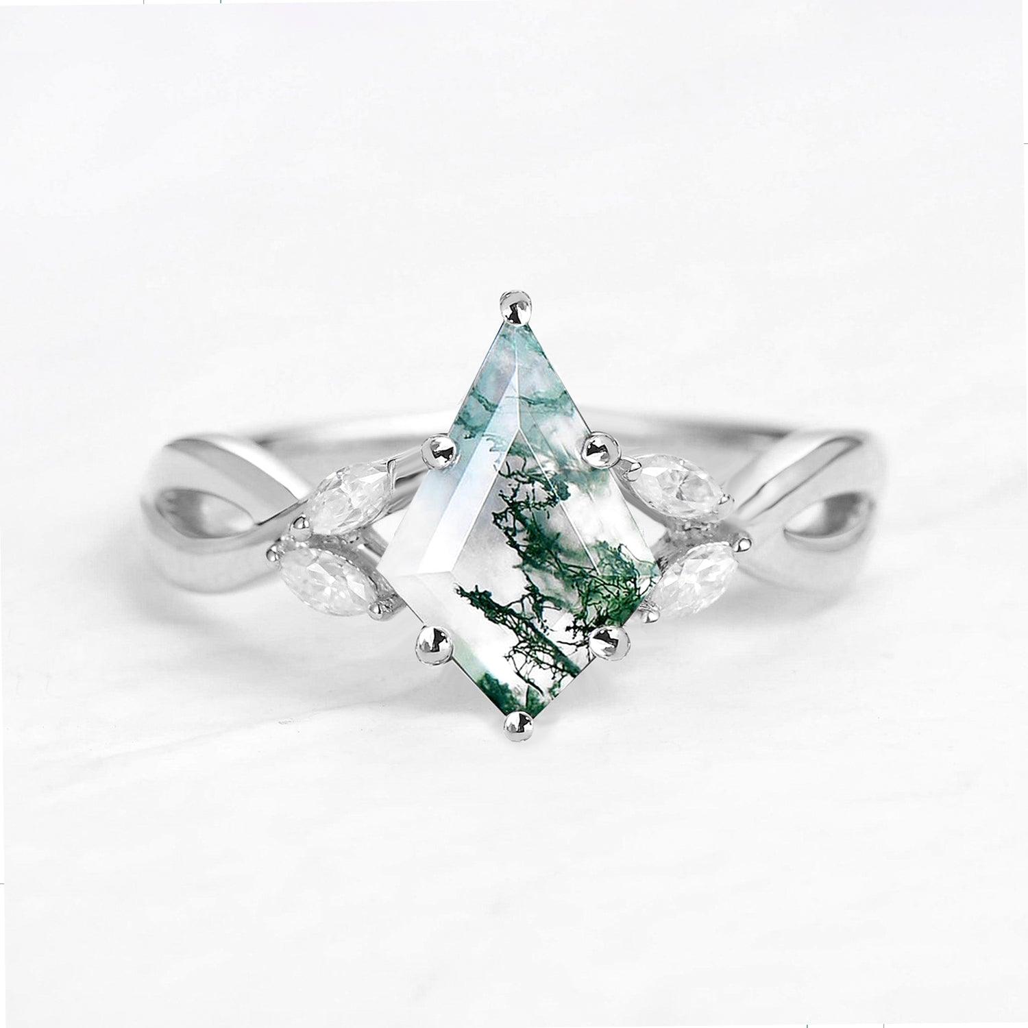Minimalist Kite Cut Moss Agate Infinity Engagement Ring